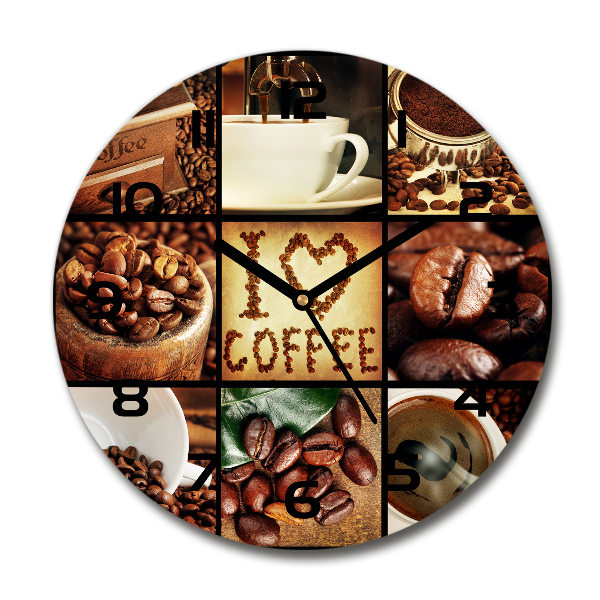 Ronde glazen wandklok Koffiecollage