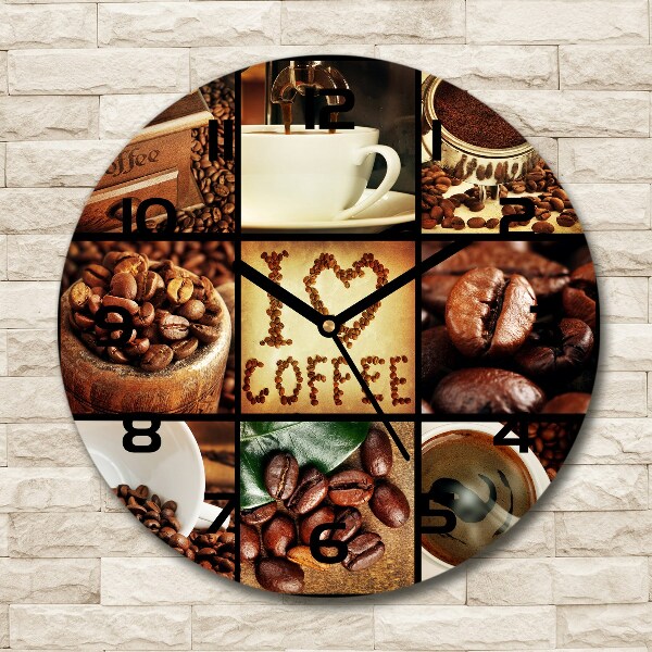 Ronde glazen wandklok Koffiecollage