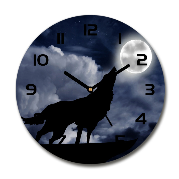 Ronde glazen wandklok De huilende wolf van de volle maan