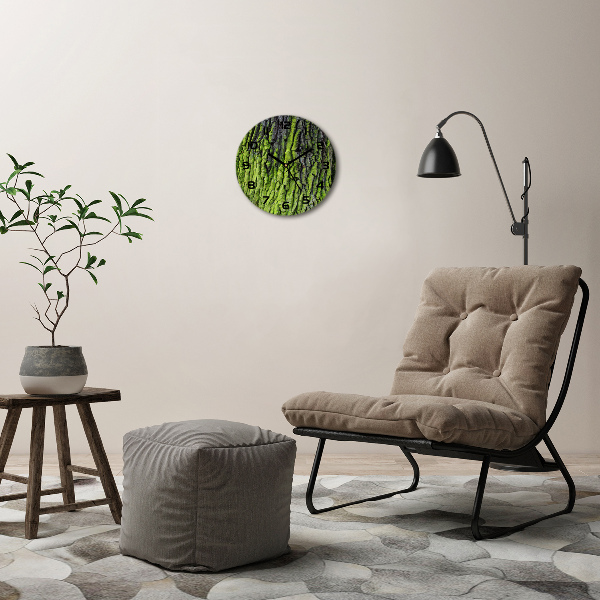 Ronde glazen wandklok Boomschors