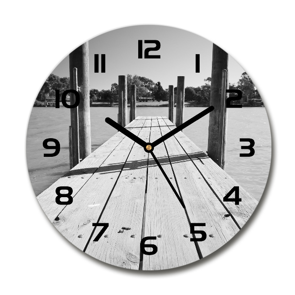 Ronde glas klok Houten steiger