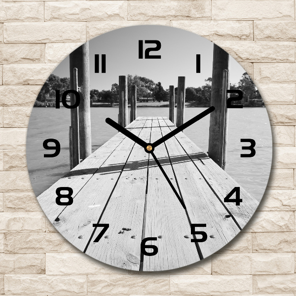 Ronde glas klok Houten steiger
