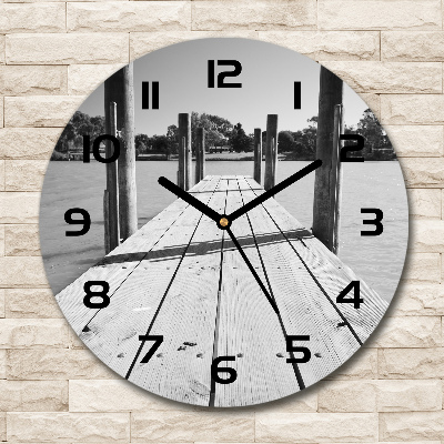 Ronde glas klok Houten steiger