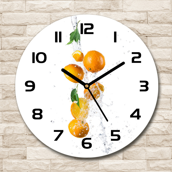Ronde glazen wandklok Sinaasappels en water