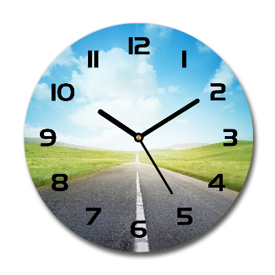 Ronde glazen wandklok De weg door de weide