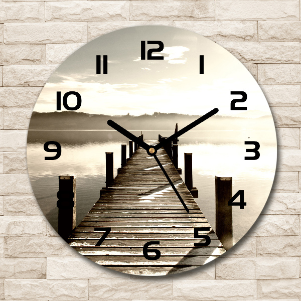 Ronde glazen wandklok Houten steiger