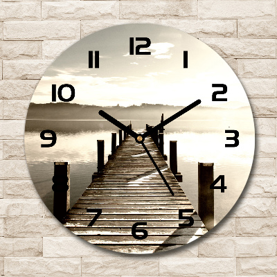 Ronde glazen wandklok Houten steiger