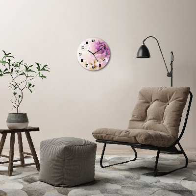 Ronde glazen wandklok Witte dahlia