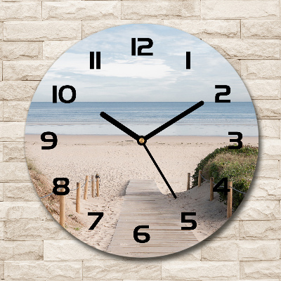Ronde glazen wandklok Pad naar het strand