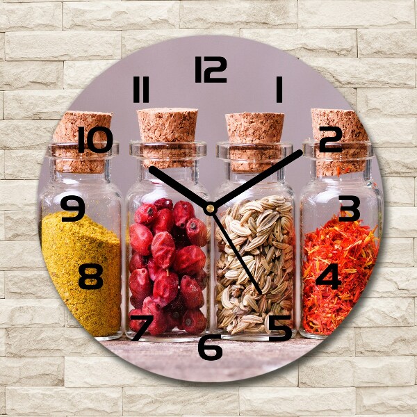 Ronde glazen wandklok Kleurrijke kruiden