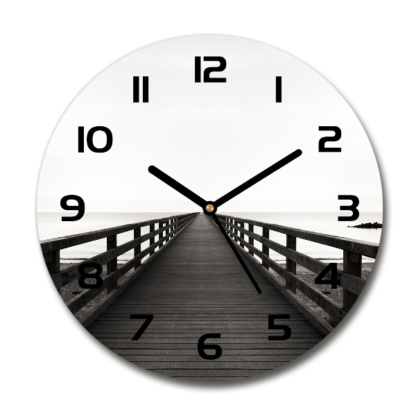 Ronde glazen wandklok Houten steiger