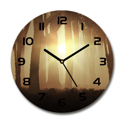 Ronde glazen wandklok Mist in het bos