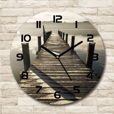 Ronde glas klok Houten steiger