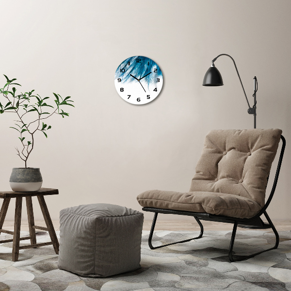 Ronde glas klok Blauwe veren