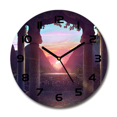 Ronde glazen wandklok Oosterse architectuur