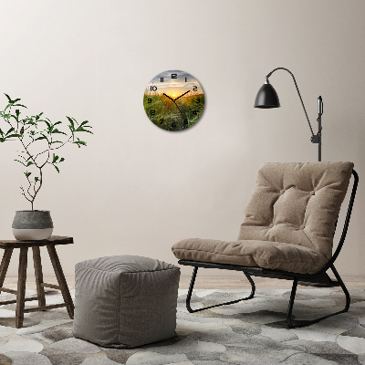 Ronde glazen wandklok Tarweveld