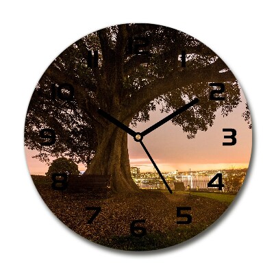 Ronde glazen wandklok Oude boom