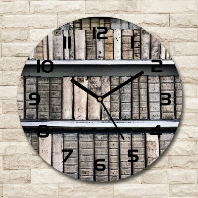 Ronde glazen wandklok Boekenplank