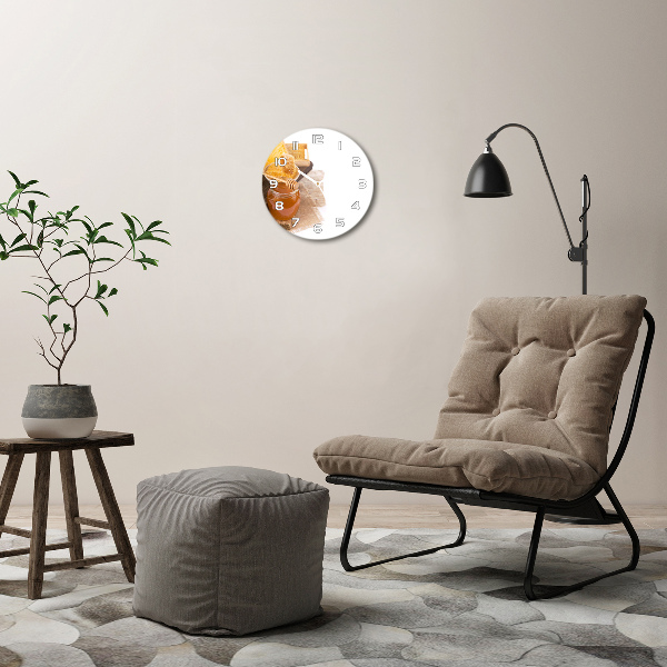 Ronde glazen wandklok Honing