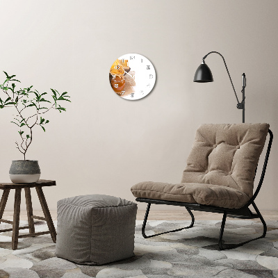 Ronde glazen wandklok Honing