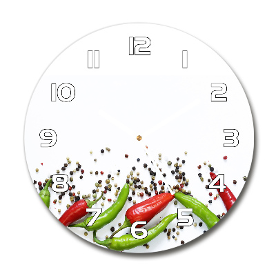 Ronde glazen wandklok Chilipepers
