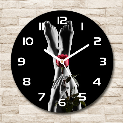 Ronde glazen klok Roos en voeten