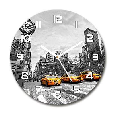 Ronde glazen wandklok New Yorkse taxi's
