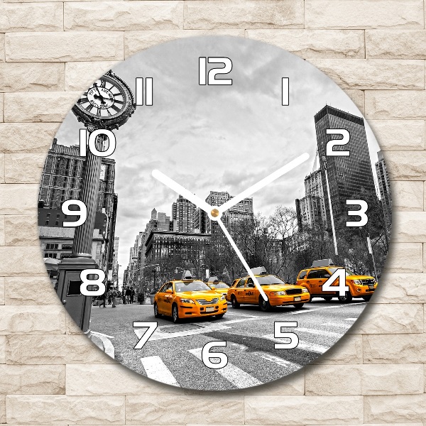 Ronde glazen wandklok New Yorkse taxi's