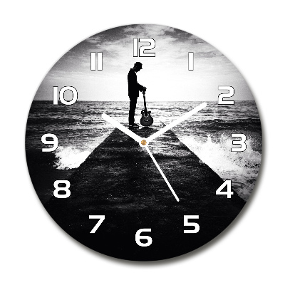 Ronde glas klok Gitarist op de pier