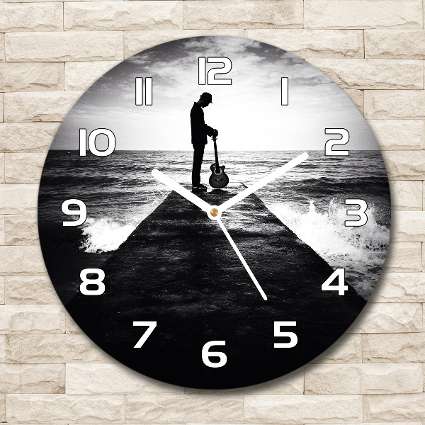 Ronde glas klok Gitarist op de pier