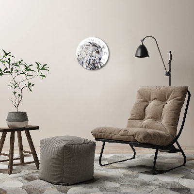 Ronde glazen wandklok Witte uil