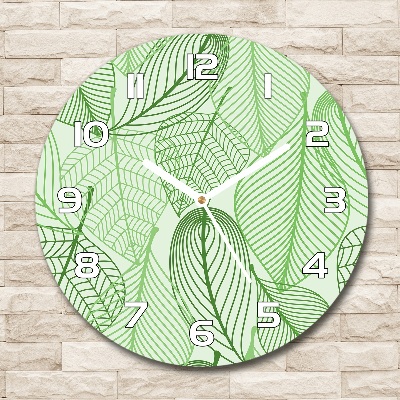 Ronde glazen wandklok Bladerenpatroon