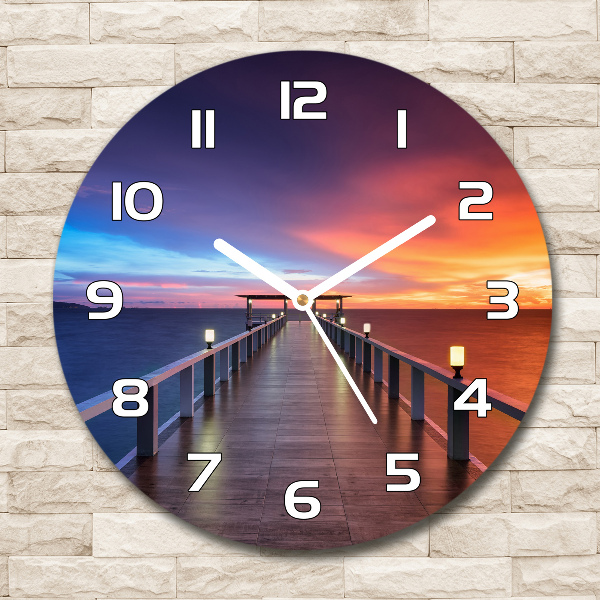 Ronde glas klok Houten brug