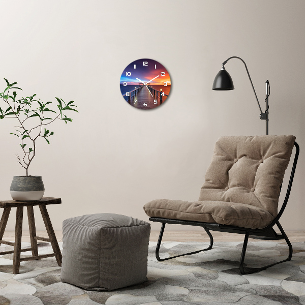 Ronde glas klok Houten brug