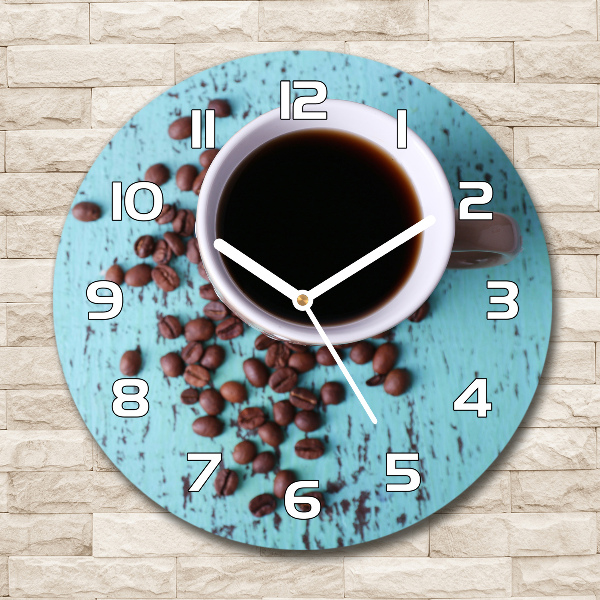 Ronde glazen wandklok Zwarte koffie