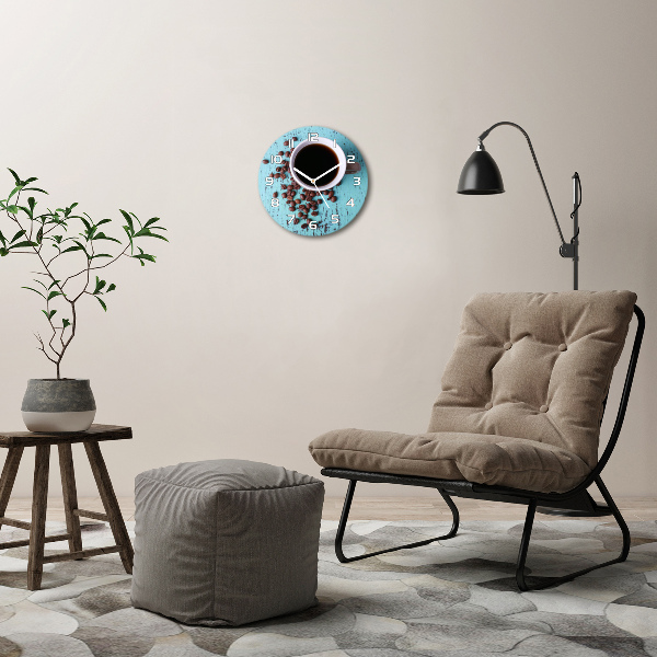 Ronde glazen wandklok Zwarte koffie