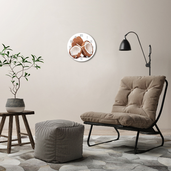 Ronde glas klok Kokosnoot