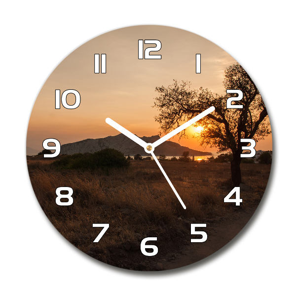 Ronde glazen wandklok Zonsondergang