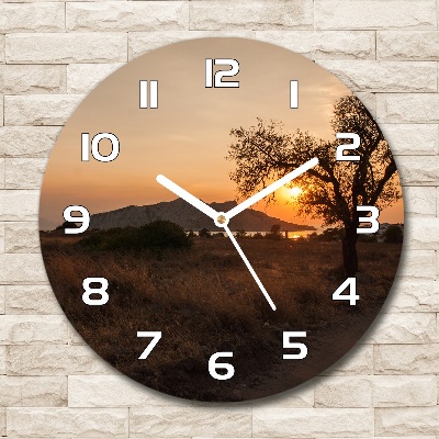 Ronde glazen wandklok Zonsondergang