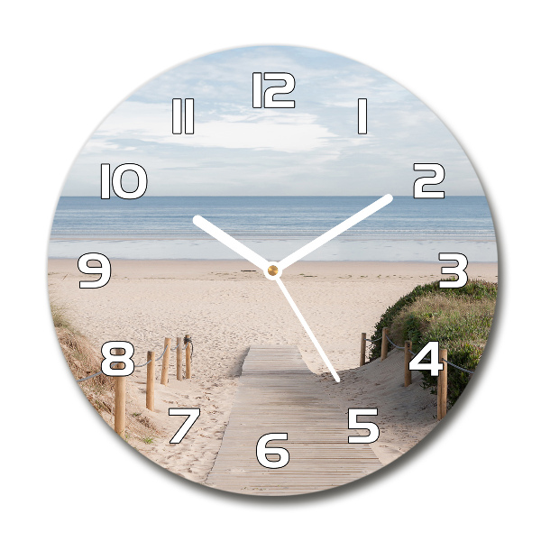 Ronde glazen wandklok Pad naar het strand
