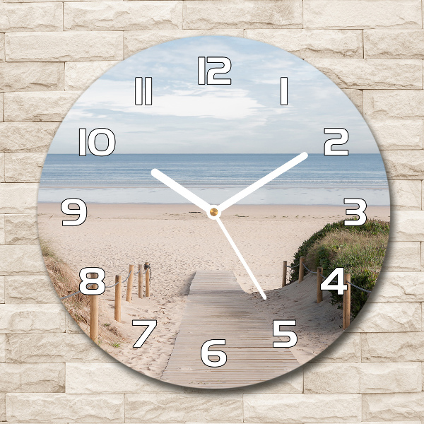 Ronde glazen wandklok Pad naar het strand