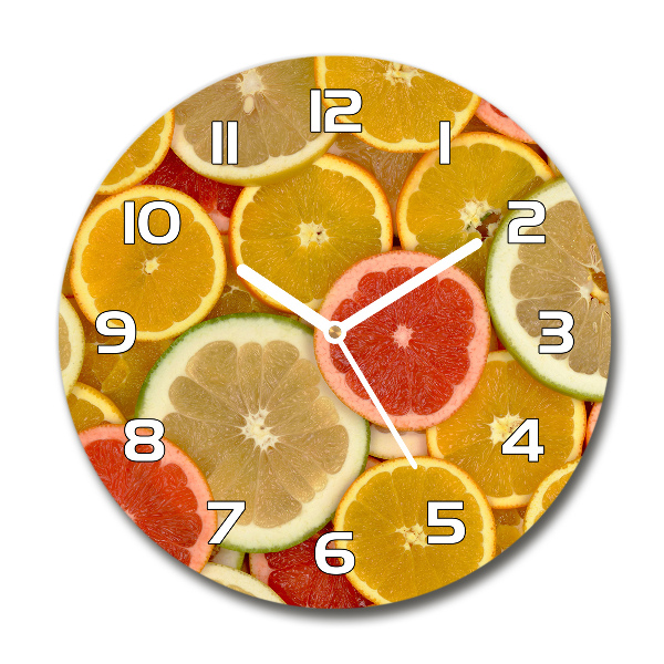 Ronde glazen wandklok Citrusvruchten