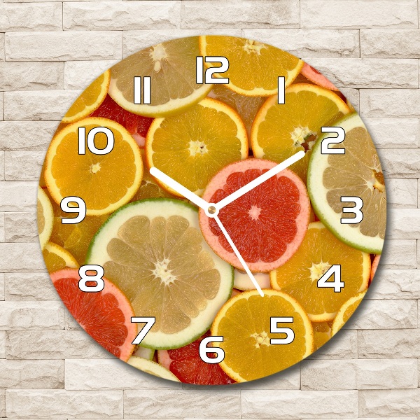 Ronde glazen wandklok Citrusvruchten