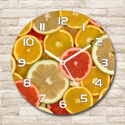 Ronde glazen wandklok Citrusvruchten
