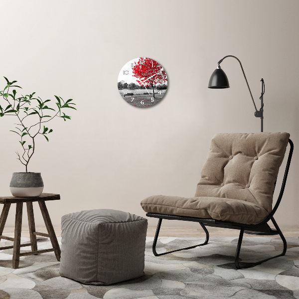 Ronde glazen klok Rode boom