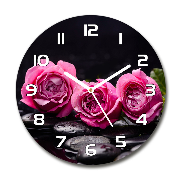 Ronde glazen wandklok Roze rozen