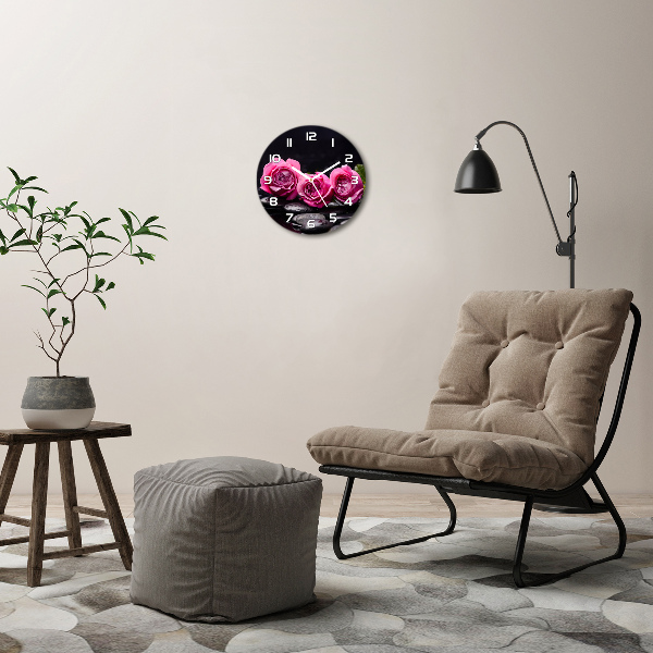 Ronde glazen wandklok Roze rozen