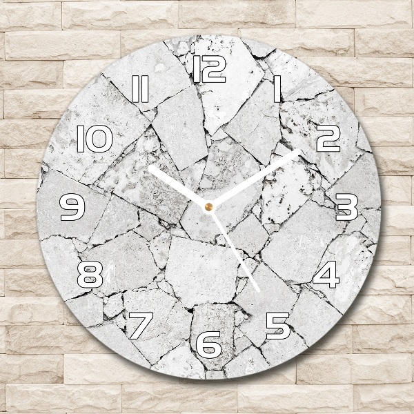 Ronde glazen wandklok Stenen muur