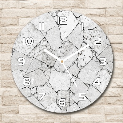 Ronde glazen wandklok Stenen muur