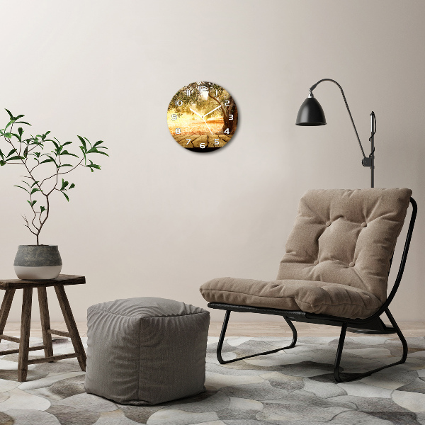 Ronde glazen wandklok Olijfboom